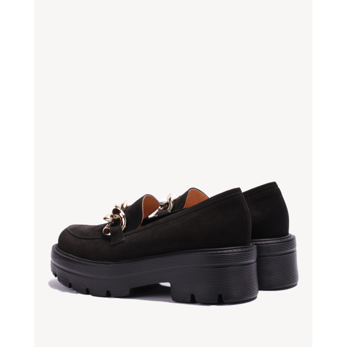 Czarne mokasyny ze skóry nubukowej na 2,5 cm platf