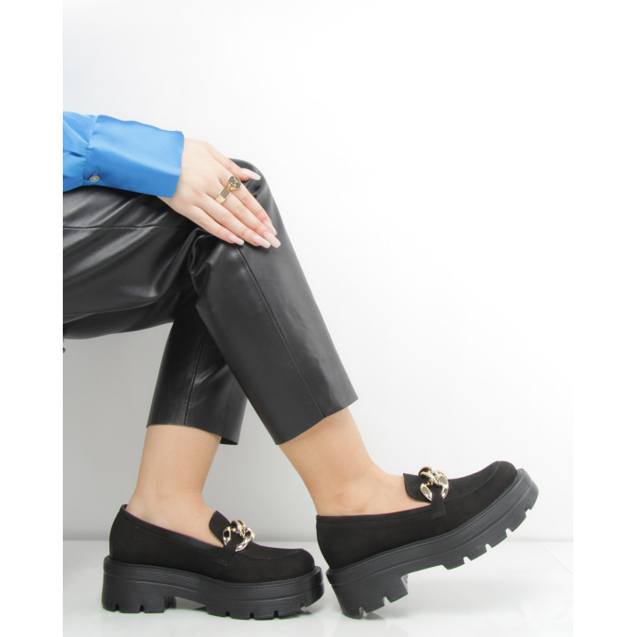 Czarne mokasyny ze skóry nubukowej na 2,5 cm platf