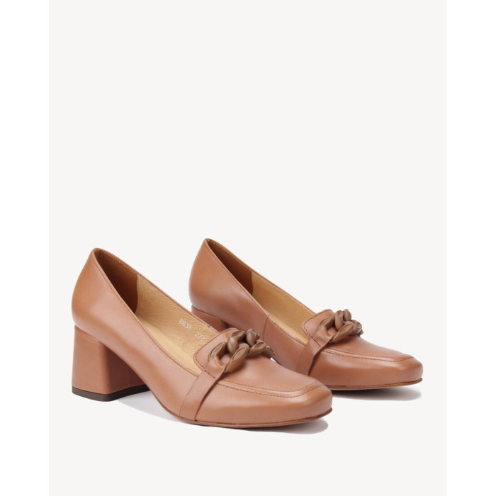 Red moccasins with chain heel