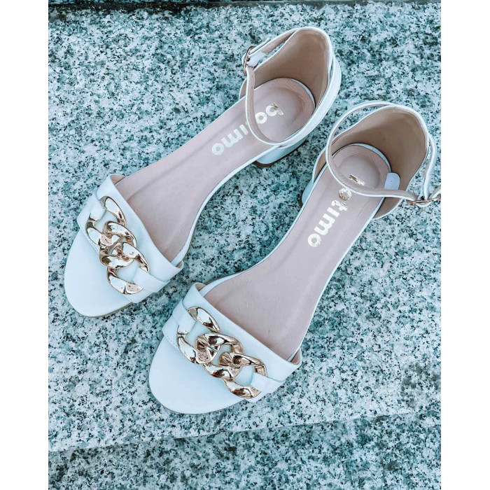 White sandals with decorative chain grain leather