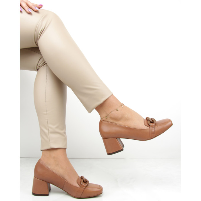 Red moccasins with chain heel