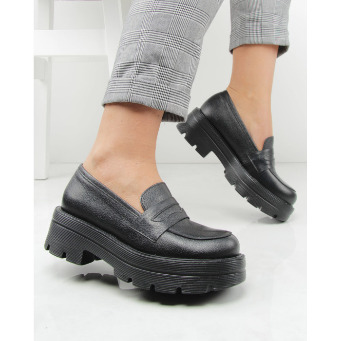 Czarne mokasyny na 5 cm platformie