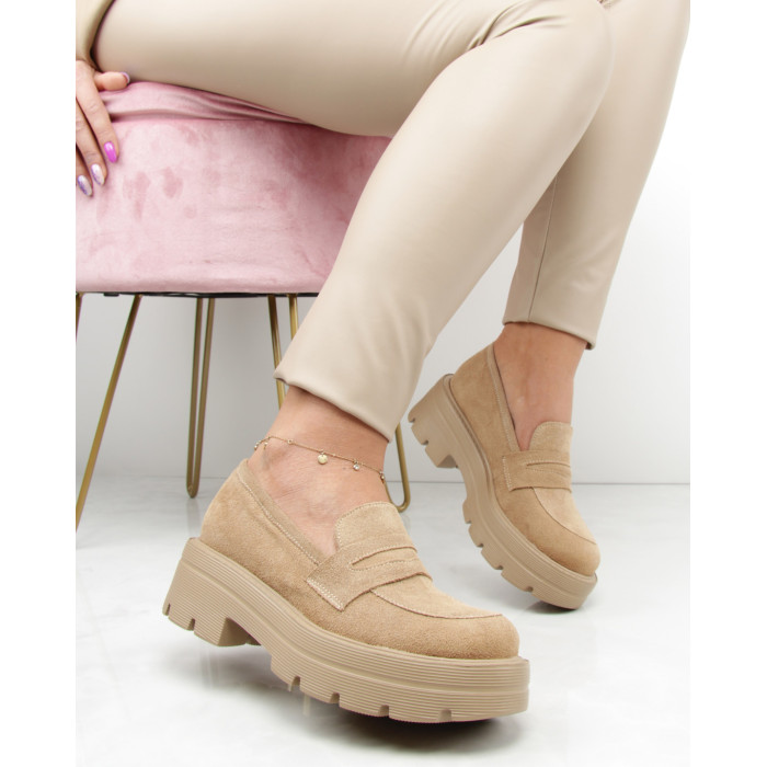 Beżowe mokasyny na 5 cm platformie