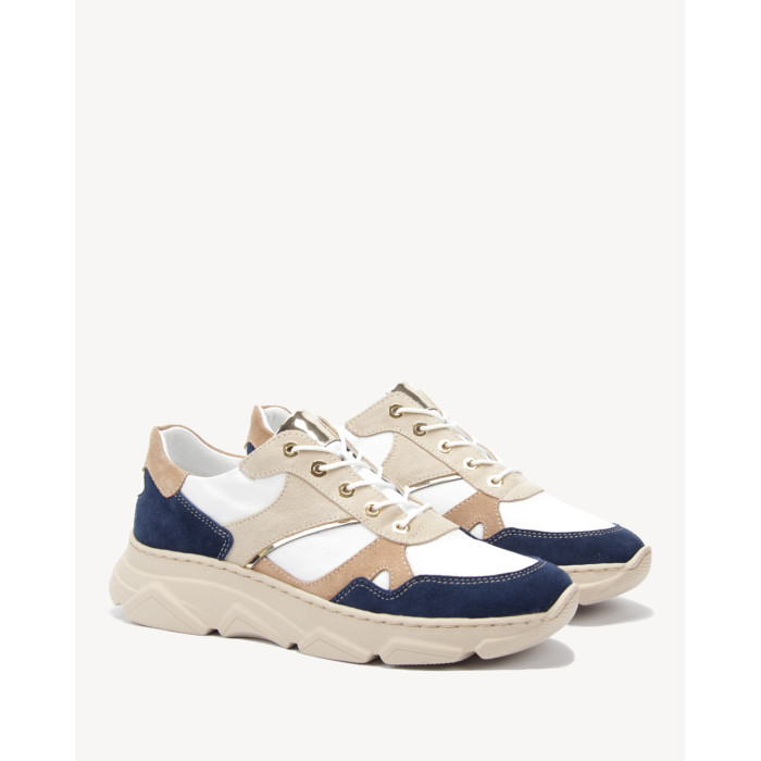 Beige - Navy blue leather sneakers