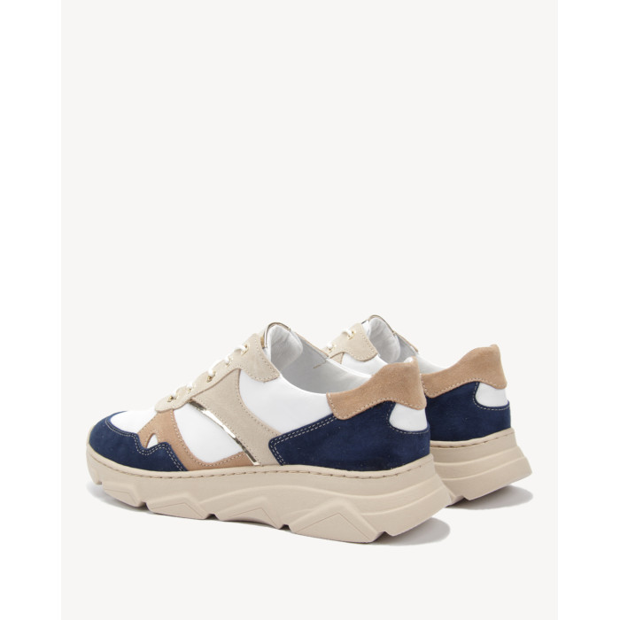 Beige - Navy blue leather sneakers