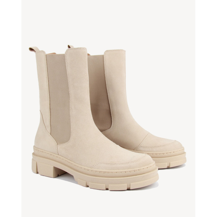 Beige heeled boots velour leather