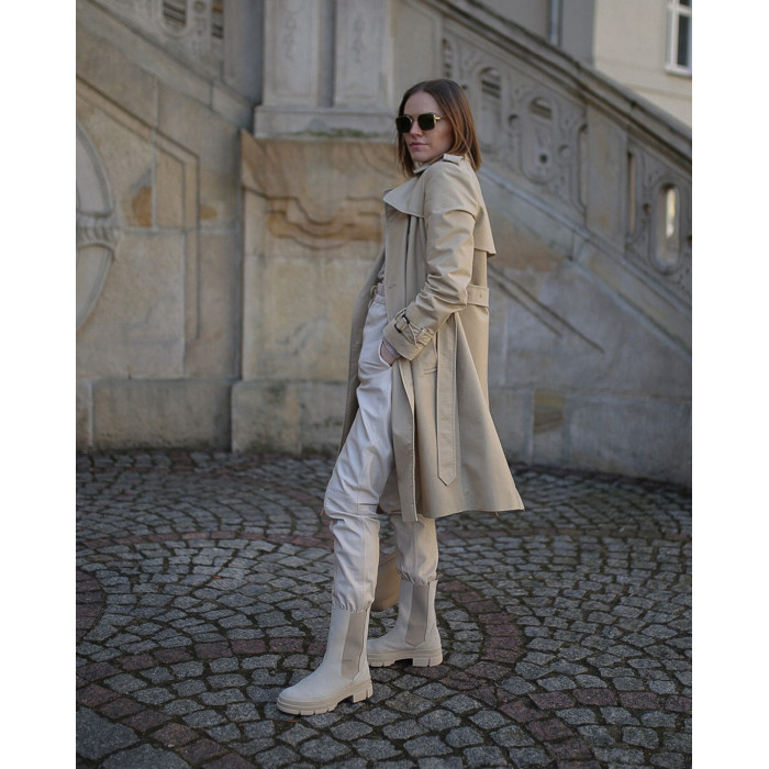 Beige heeled boots velour leather