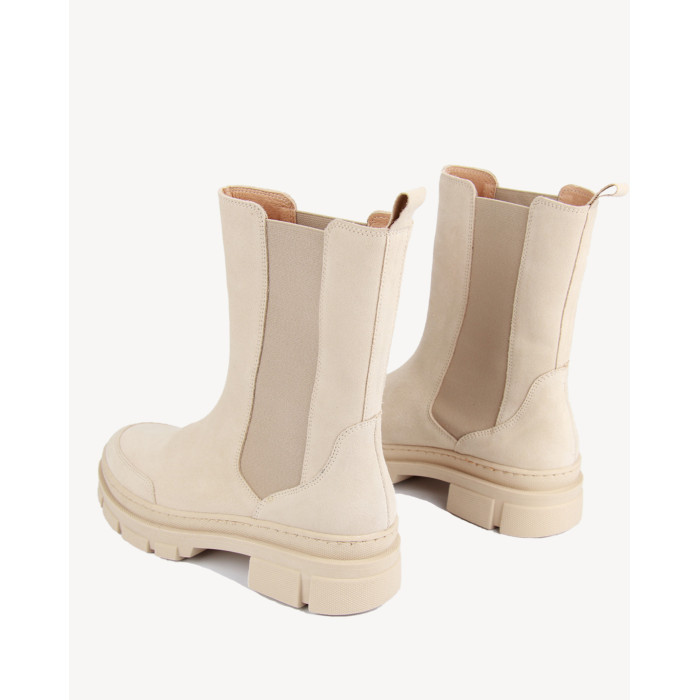 Beige heeled boots velour leather