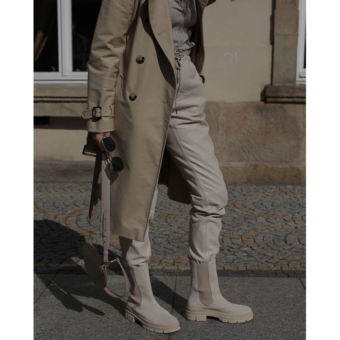 Beige heeled boots velour leather