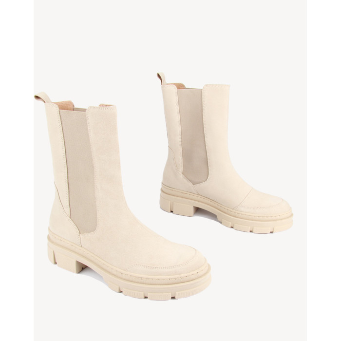 Beige heeled boots velour leather