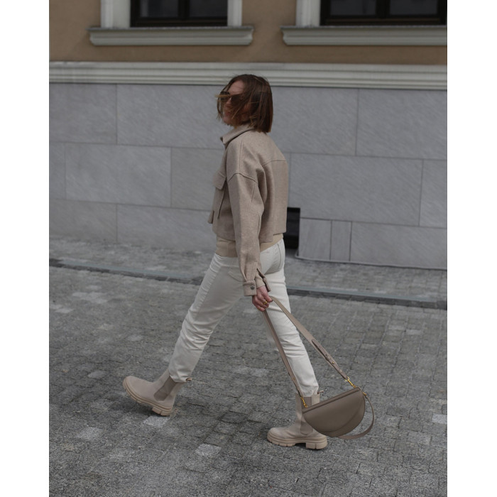Beige heeled boots velour leather