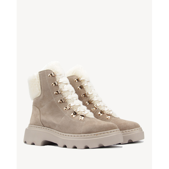 Beżowe botki ocieplane skóra welur