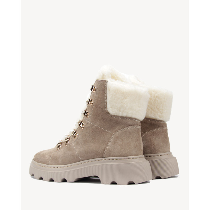 Beżowe botki ocieplane skóra welur