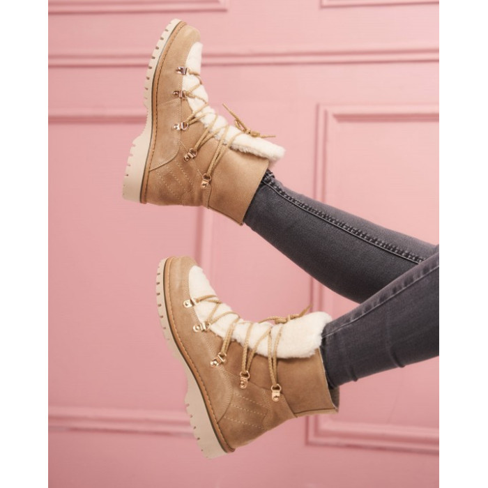 Brązowe śniegowce ocieplane skóra zamszowa