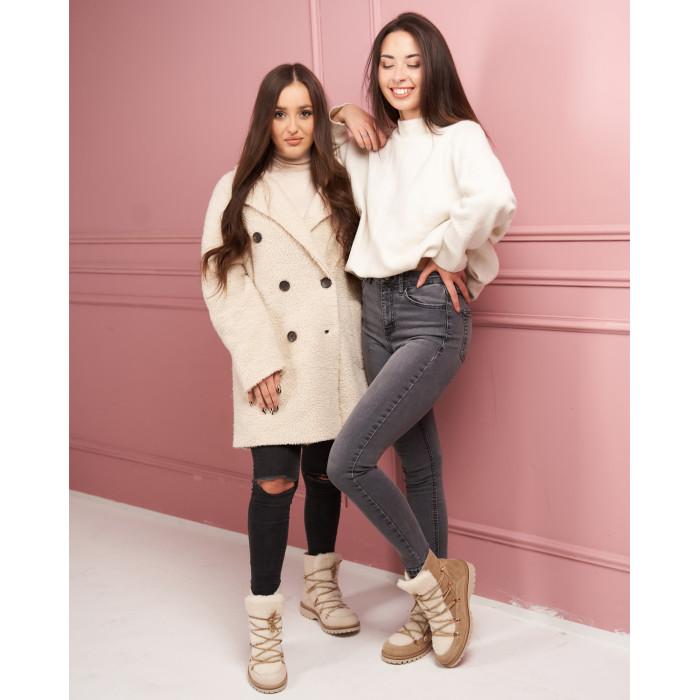 Brązowe śniegowce ocieplane skóra zamszowa