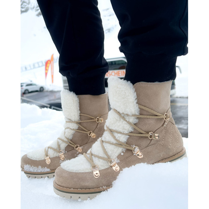 Brązowe śniegowce ocieplane skóra zamszowa