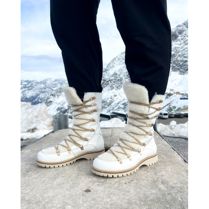 Białe śniegowce ocieplane skóra licowa