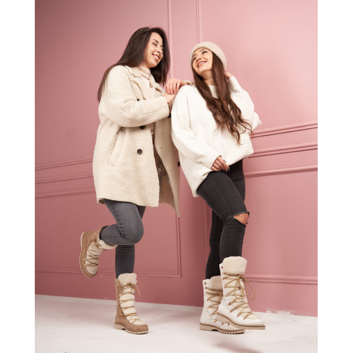 Białe śniegowce ocieplane skóra licowa