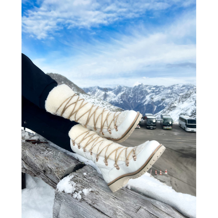 Białe śniegowce ocieplane skóra licowa