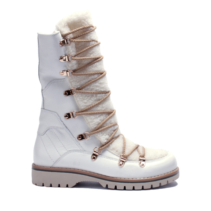 Białe śniegowce ocieplane skóra licowa