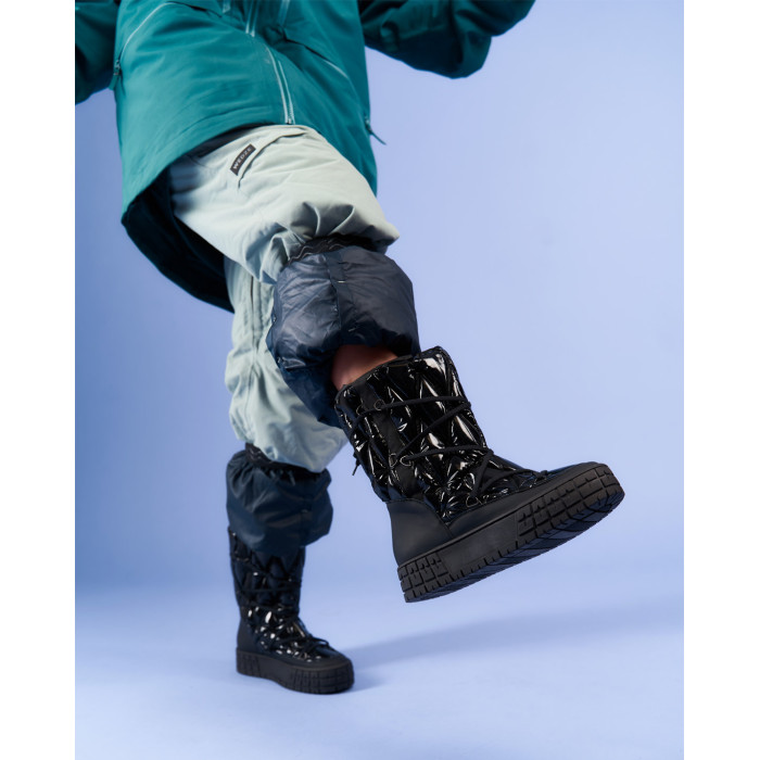 Czarne śniegowce ocieplane skóra łączona