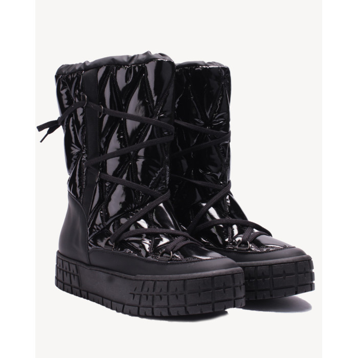 Czarne śniegowce ocieplane skóra łączona