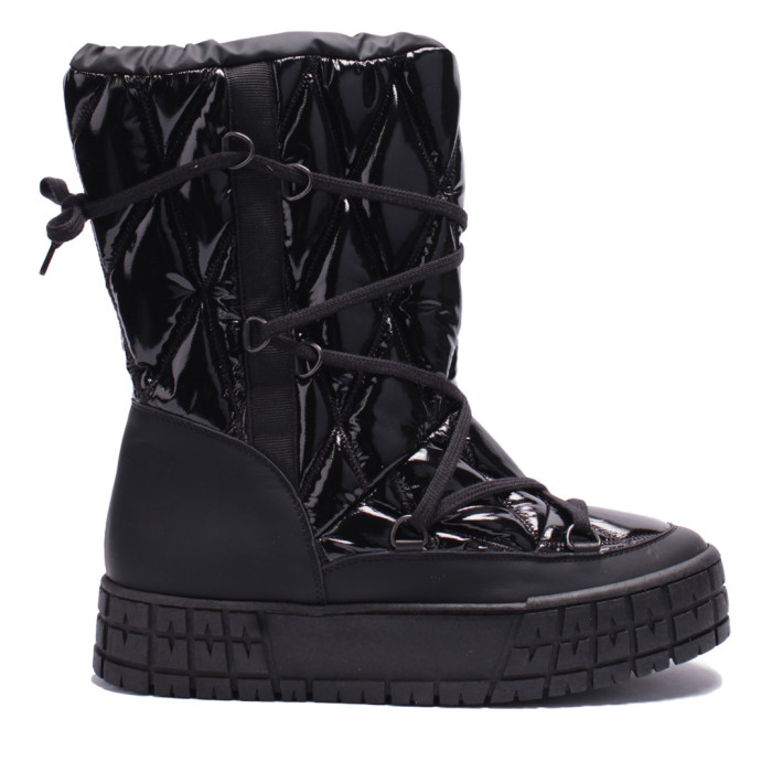 Czarne śniegowce ocieplane skóra łączona