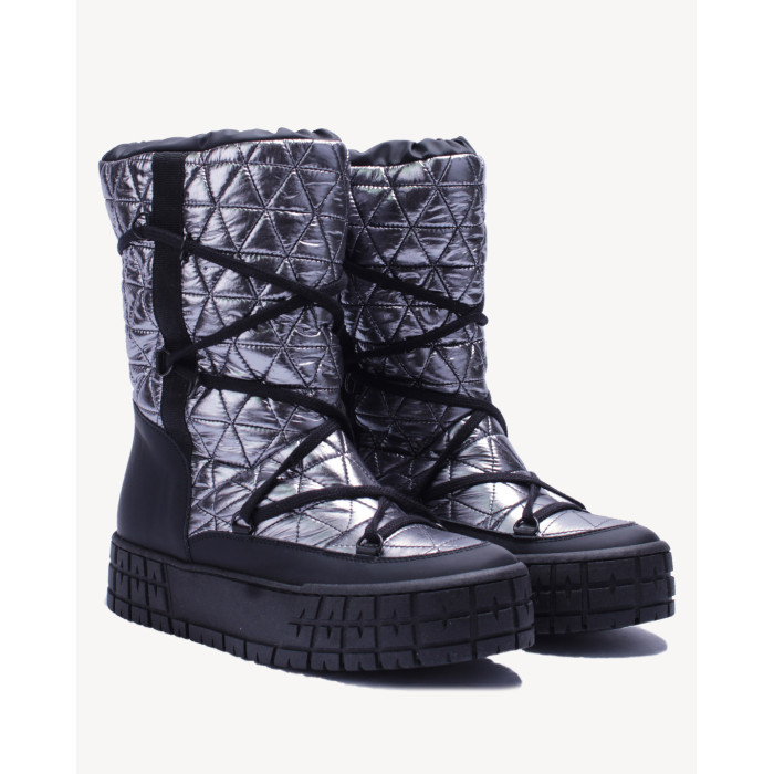 Srebrne śniegowce ocieplane skóra łączona