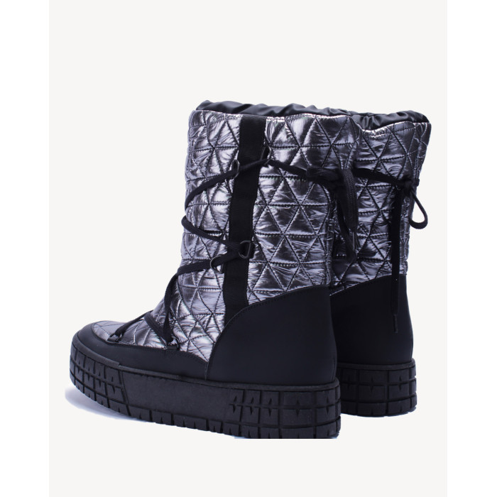 Srebrne śniegowce ocieplane skóra łączona