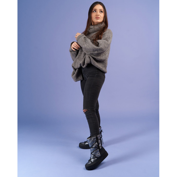 Srebrne śniegowce ocieplane skóra łączona