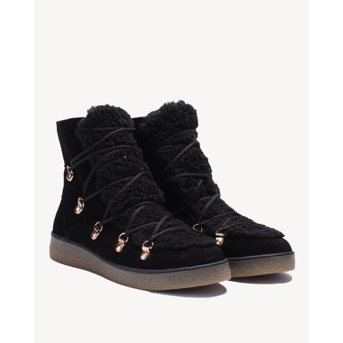 Czarne śniegowce ocieplane skóra zamszowa