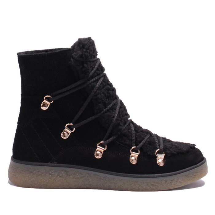 Czarne śniegowce ocieplane skóra zamszowa