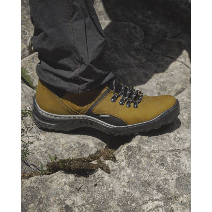 Yellow leather trekking boots