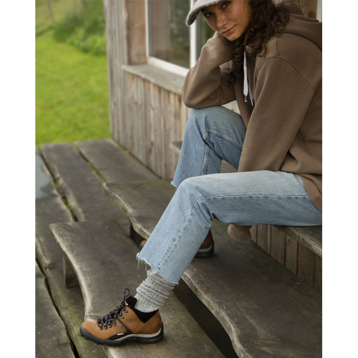 Yellow leather trekking boots