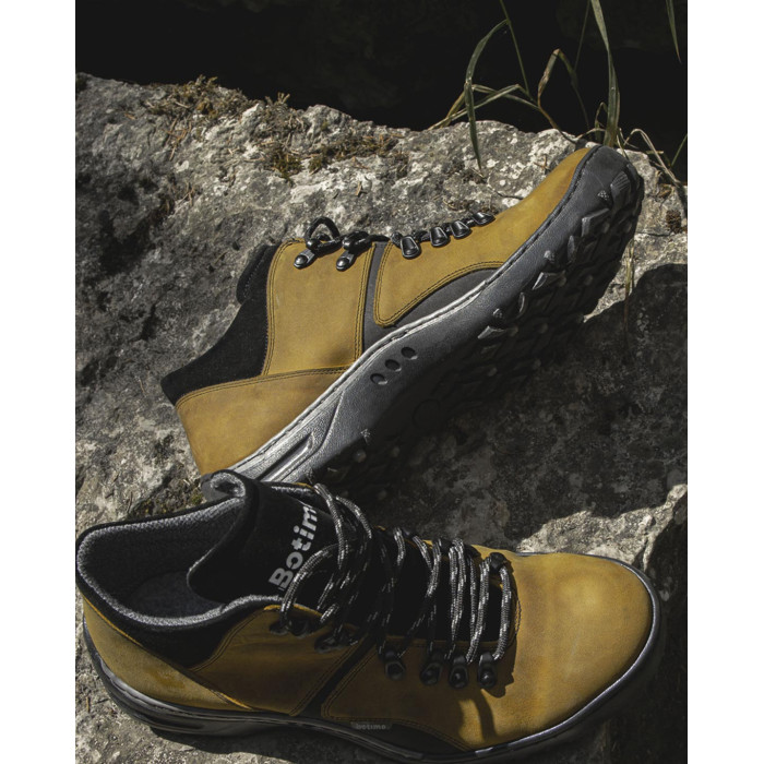 Yellow leather trekking boots