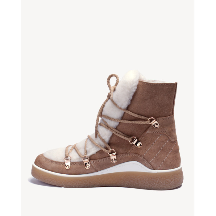 Brązowe śniegowce ocieplane skóra zamszowa