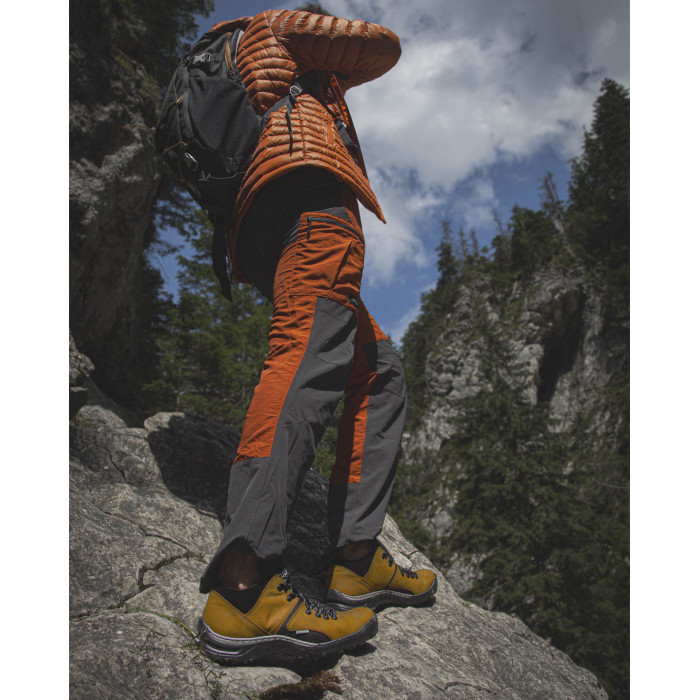 Yellow leather trekking boots