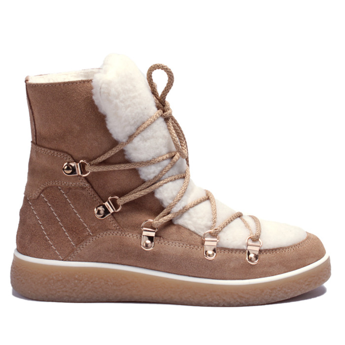 Brązowe śniegowce ocieplane skóra zamszowa