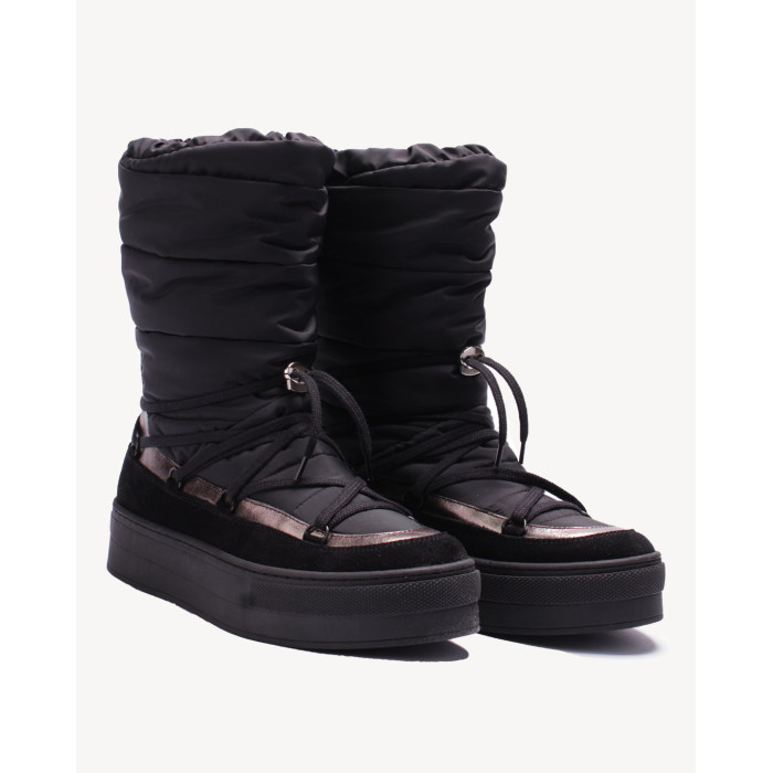 Czarne śniegowce ocieplane skóra łączona