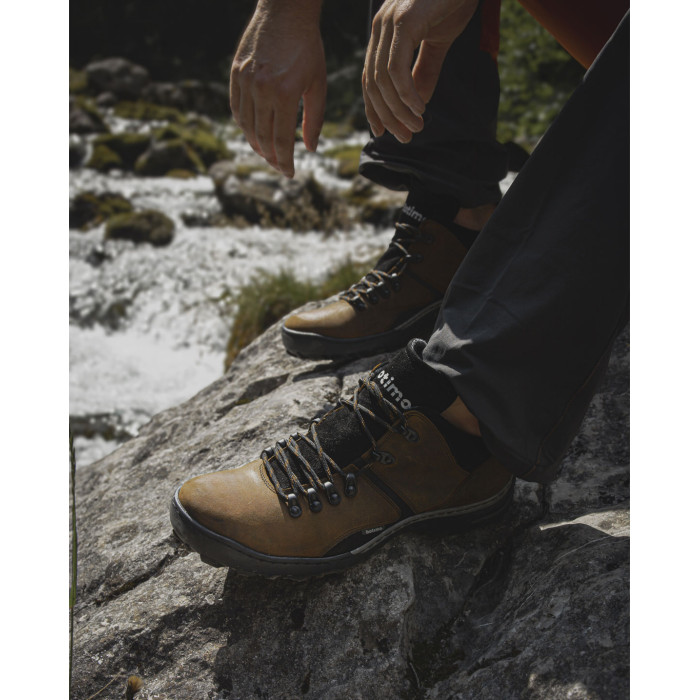 Brown leather trekking boots