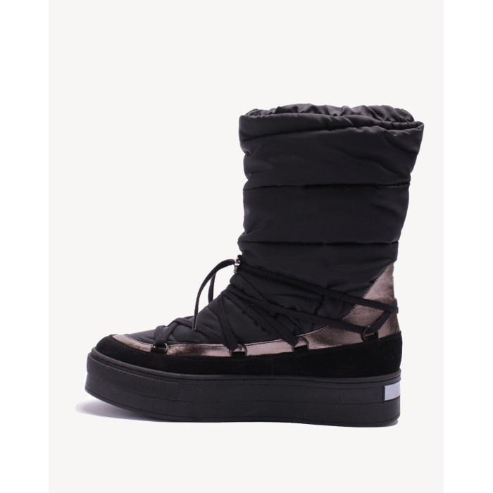 Czarne śniegowce ocieplane skóra łączona