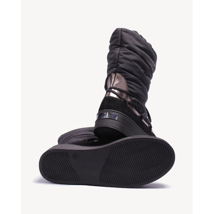 Czarne śniegowce ocieplane skóra łączona