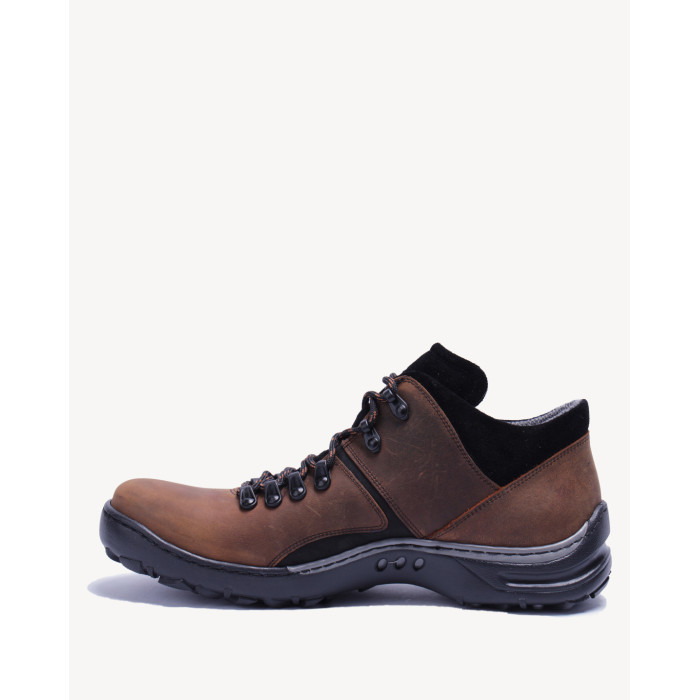 Brown leather trekking boots