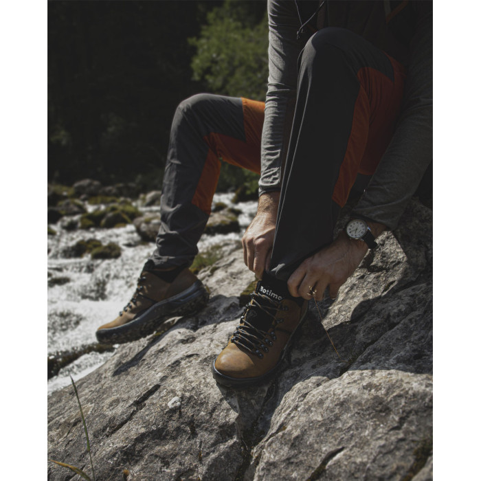 Brown leather trekking boots