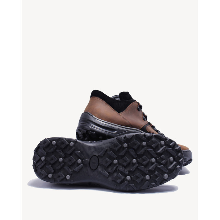 Brown leather trekking boots