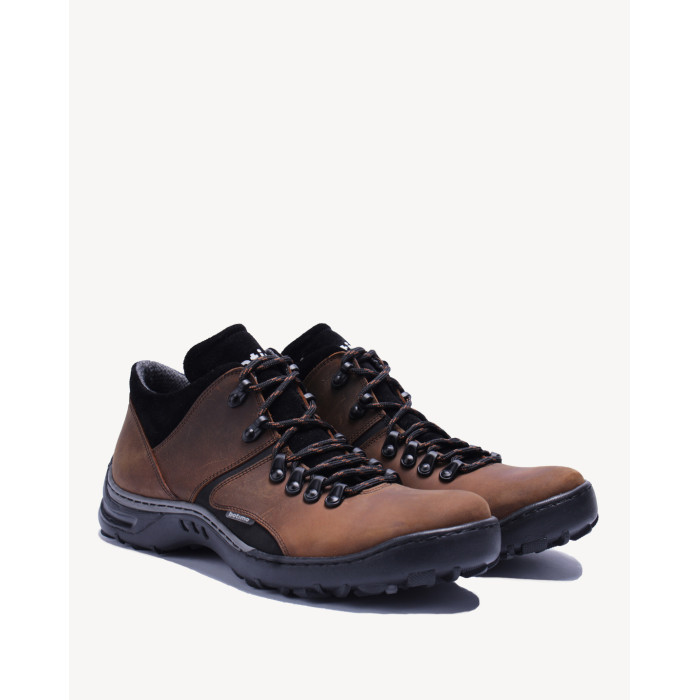 Brown leather trekking boots