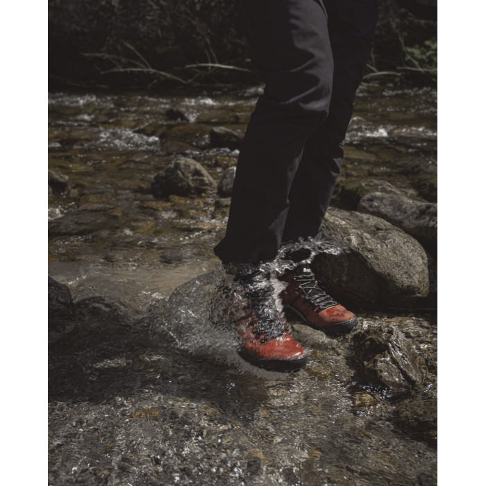 Red leather trekking boots