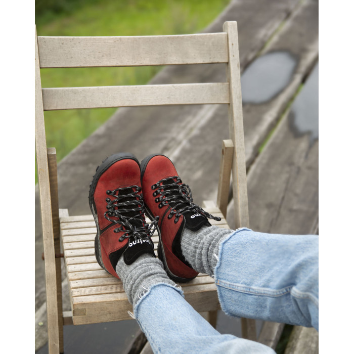 Red leather trekking boots