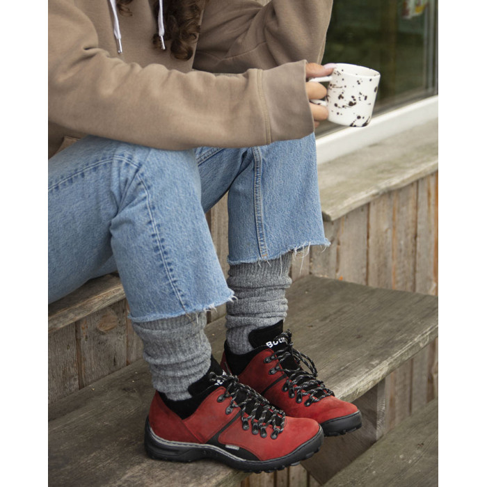 Red leather trekking boots