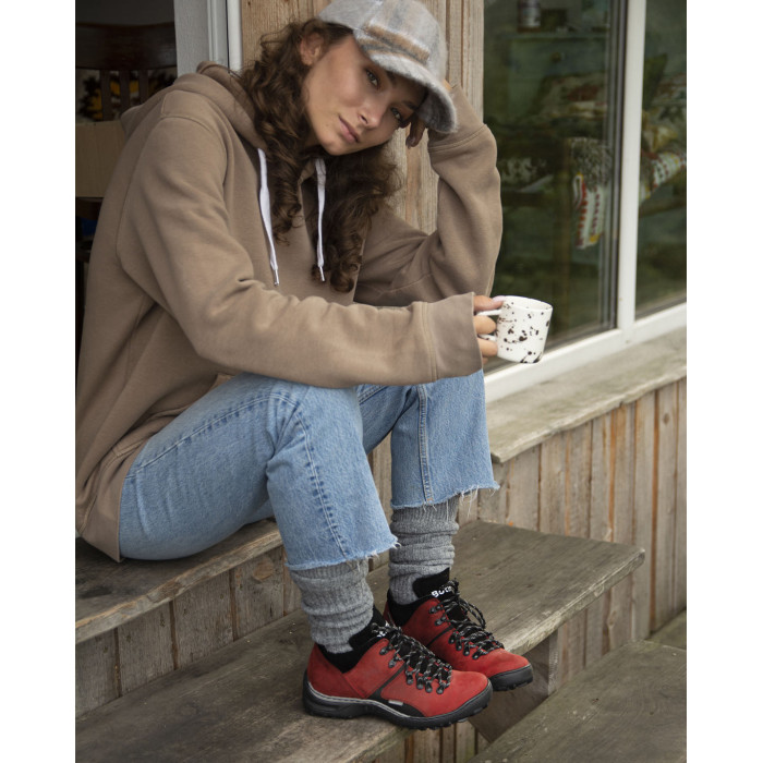 Red leather trekking boots